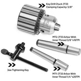 5/8-Inch Key Drill Chuck with one JT33-MT2 Taper Arbor Inner Thread 3/8"X16TPI and one JT33-MT1 Taper Arbor Thread 1/4"x20TPI for Drill Press, Wood lathe or Mill.